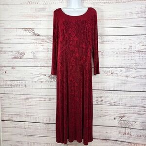 Coldwater Creek Red Floral Liquid Knit Midi Dress